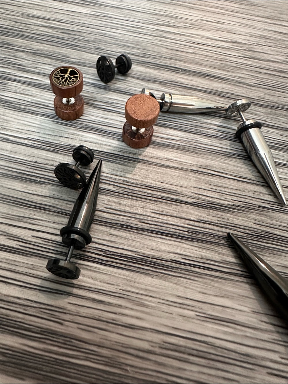 Mixed Metal and Wood piercings - Set — Black and Brown